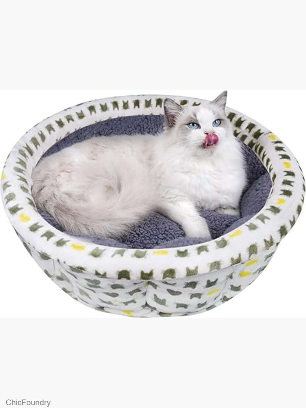 Small Round Faux Fur Donut Pet Bed, Calming, Machine Washable, Plush, Comfy